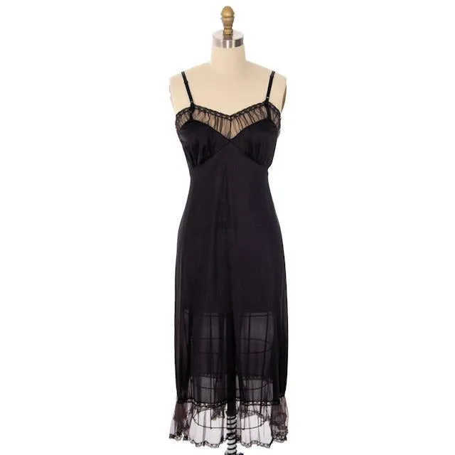 Vintage Full Slip Black Nylon Luxite by Holeproof 1940s Sz 34