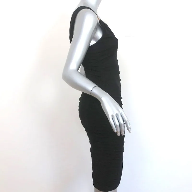 Vintage Gianni Versace Ring-Embellished Dress Black Ruched Jersey Size 38