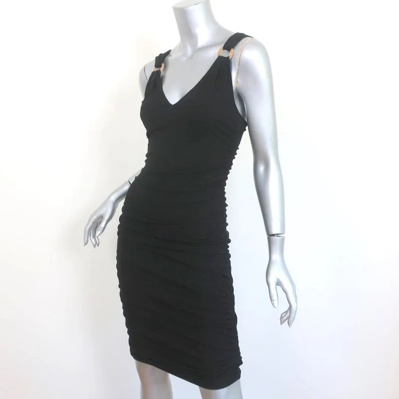 Vintage Gianni Versace Ring-Embellished Dress Black Ruched Jersey Size 38