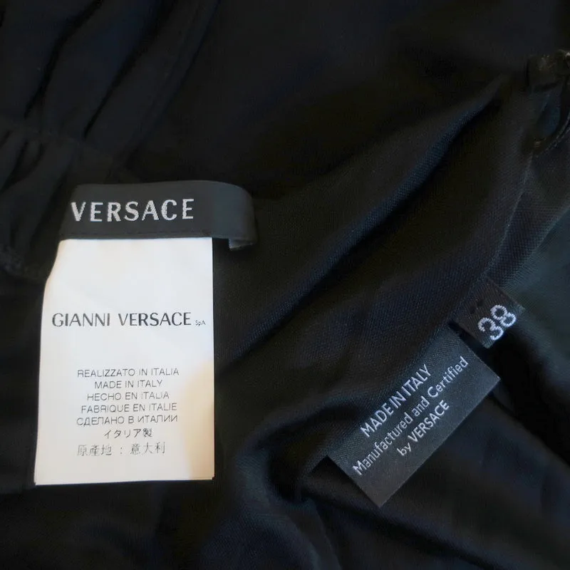 Vintage Gianni Versace Ring-Embellished Dress Black Ruched Jersey Size 38