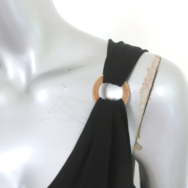 Vintage Gianni Versace Ring-Embellished Dress Black Ruched Jersey Size 38