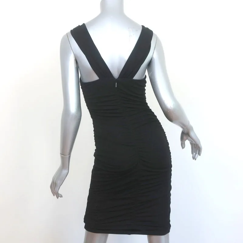 Vintage Gianni Versace Ring-Embellished Dress Black Ruched Jersey Size 38