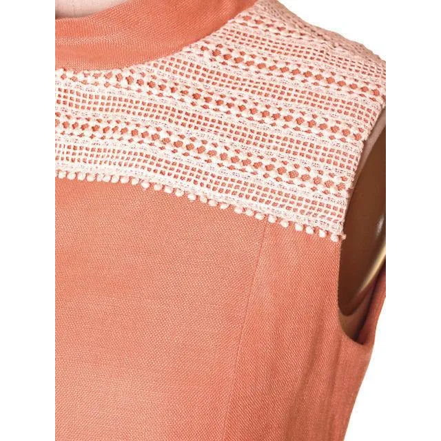 Vintage Linen Sheath Dress Apricot 1960s Andrea Gayle 36-34-37