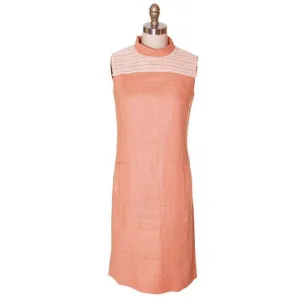 Vintage Linen Sheath Dress Apricot 1960s Andrea Gayle 36-34-37