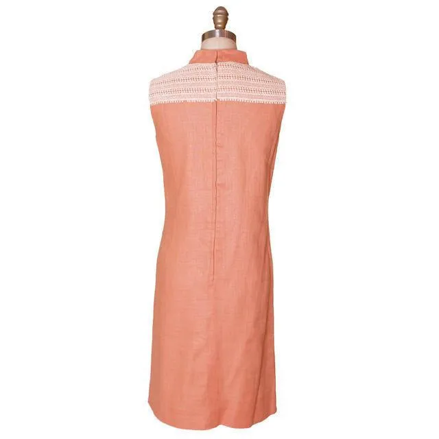 Vintage Linen Sheath Dress Apricot 1960s Andrea Gayle 36-34-37