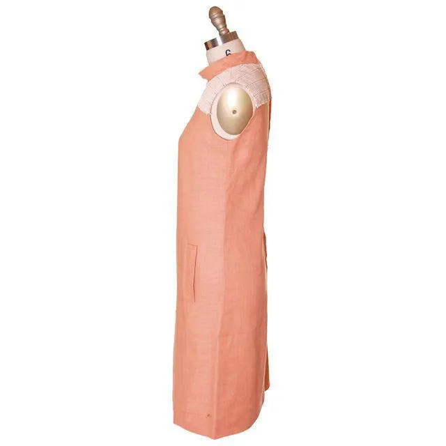 Vintage Linen Sheath Dress Apricot 1960s Andrea Gayle 36-34-37