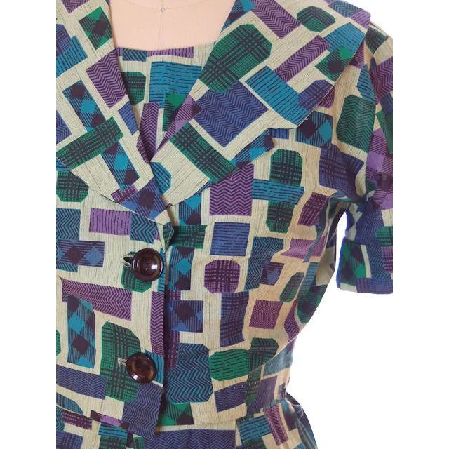 Vintage MCM 1950s Day Dress & Shorty Jacket Wally Classic All Cotton 1950s Pretty Print
