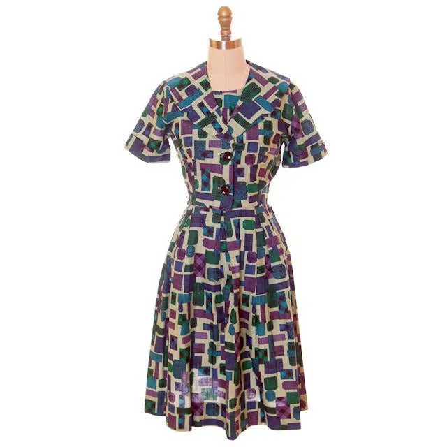 Vintage MCM 1950s Day Dress & Shorty Jacket Wally Classic All Cotton 1950s Pretty Print