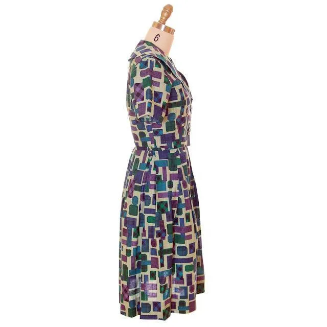Vintage MCM 1950s Day Dress & Shorty Jacket Wally Classic All Cotton 1950s Pretty Print