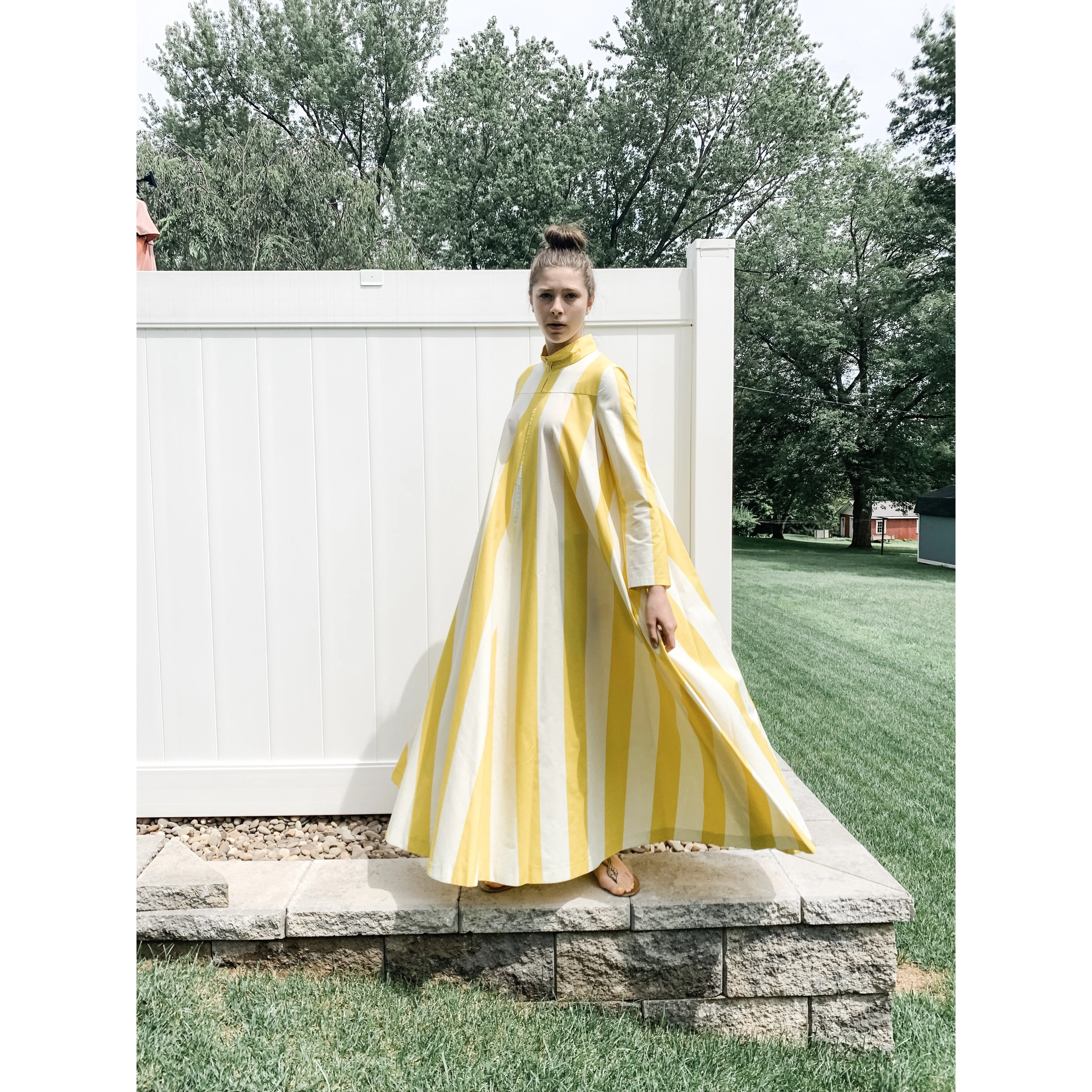 Vintage Vuokko Awning Stripe Gown, Iconic Style, Finnish Designer 1970s Yellow White