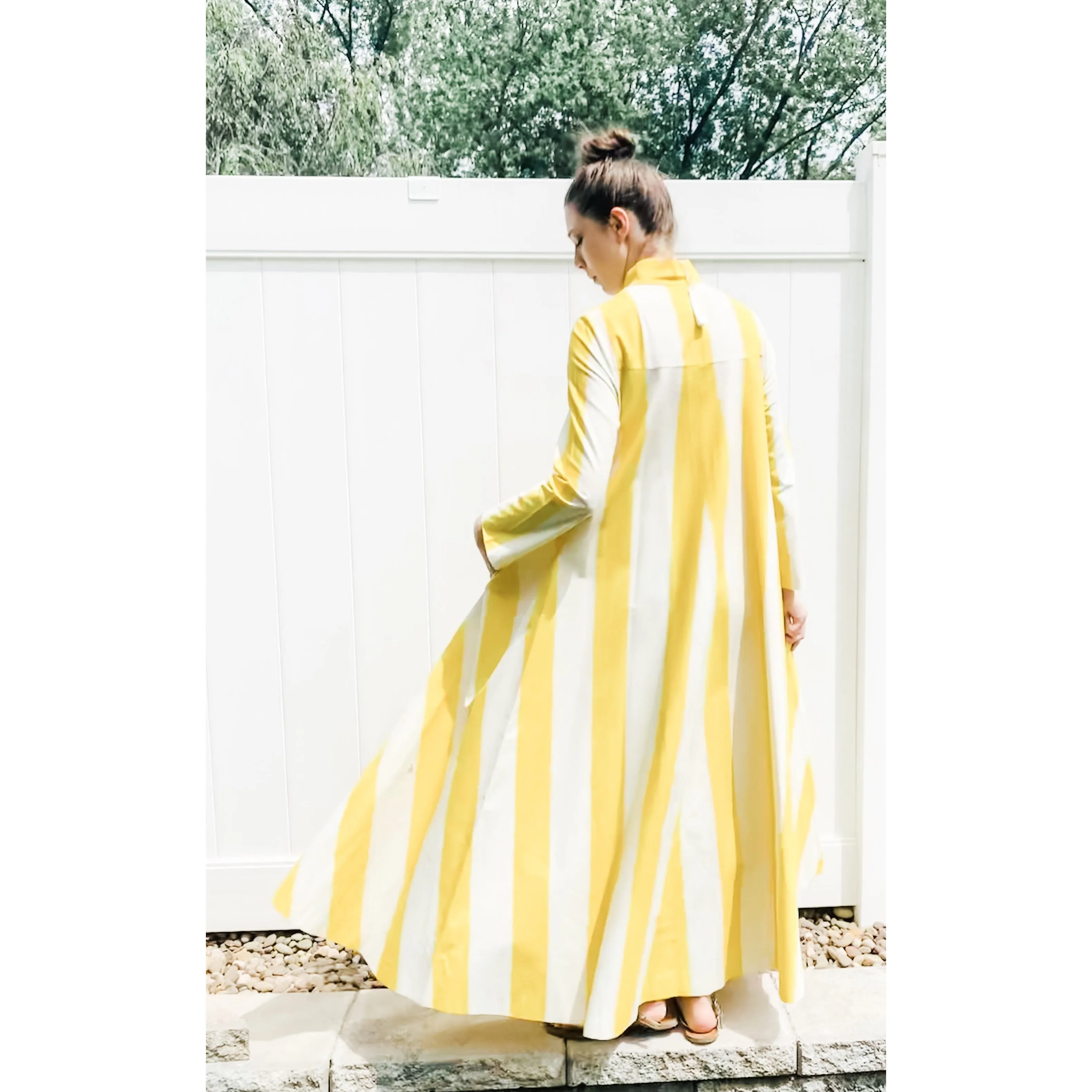 Vintage Vuokko Awning Stripe Gown, Iconic Style, Finnish Designer 1970s Yellow White