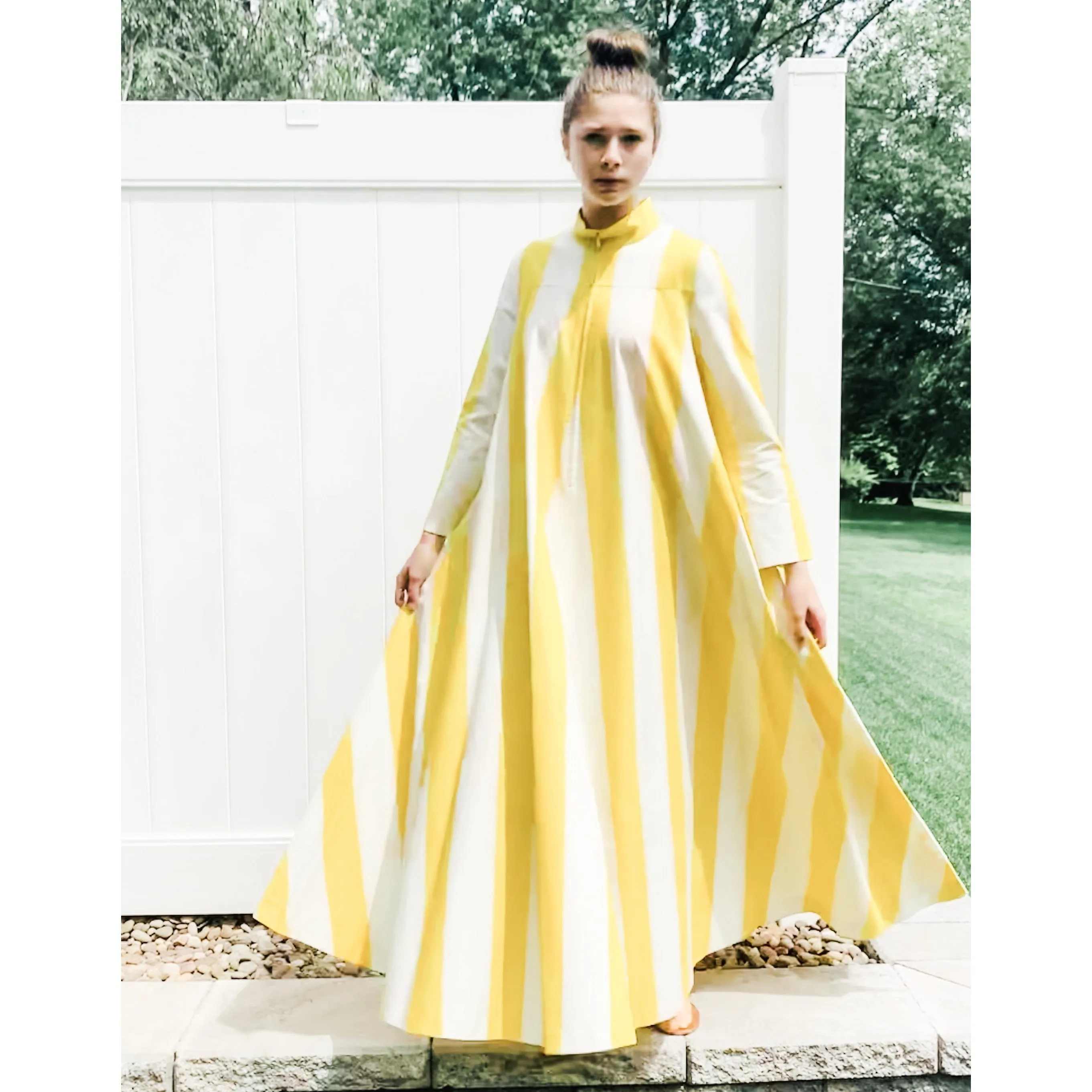 Vintage Vuokko Awning Stripe Gown, Iconic Style, Finnish Designer 1970s Yellow White