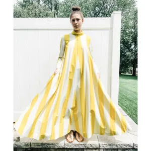 Vintage Vuokko Awning Stripe Gown, Iconic Style, Finnish Designer 1970s Yellow White