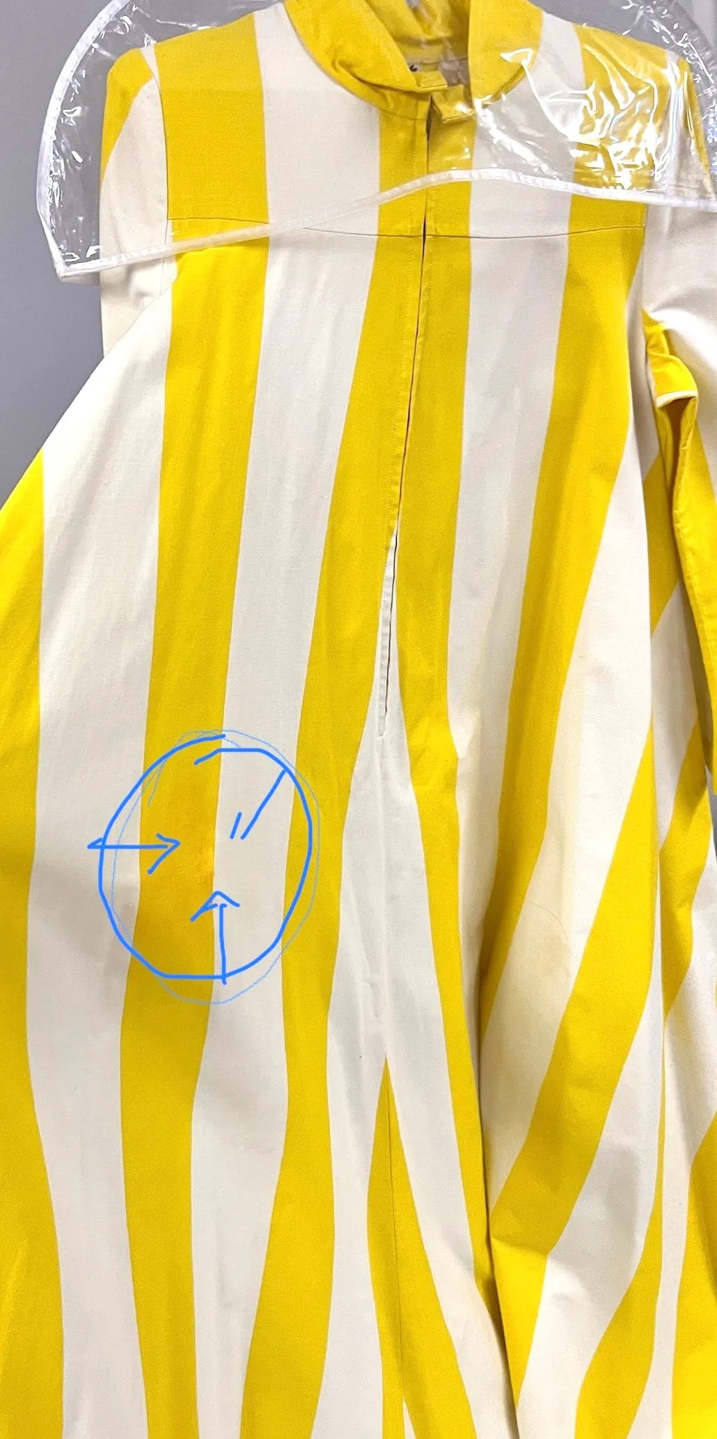 Vintage Vuokko Awning Stripe Gown, Iconic Style, Finnish Designer 1970s Yellow White