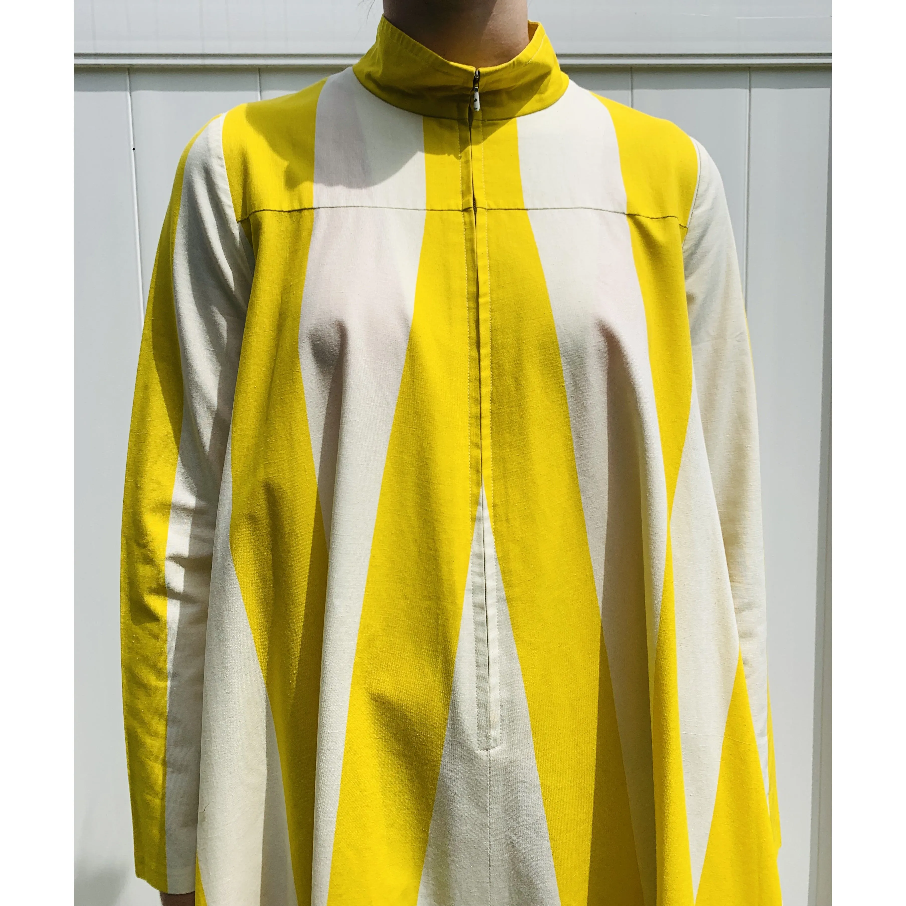 Vintage Vuokko Awning Stripe Gown, Iconic Style, Finnish Designer 1970s Yellow White