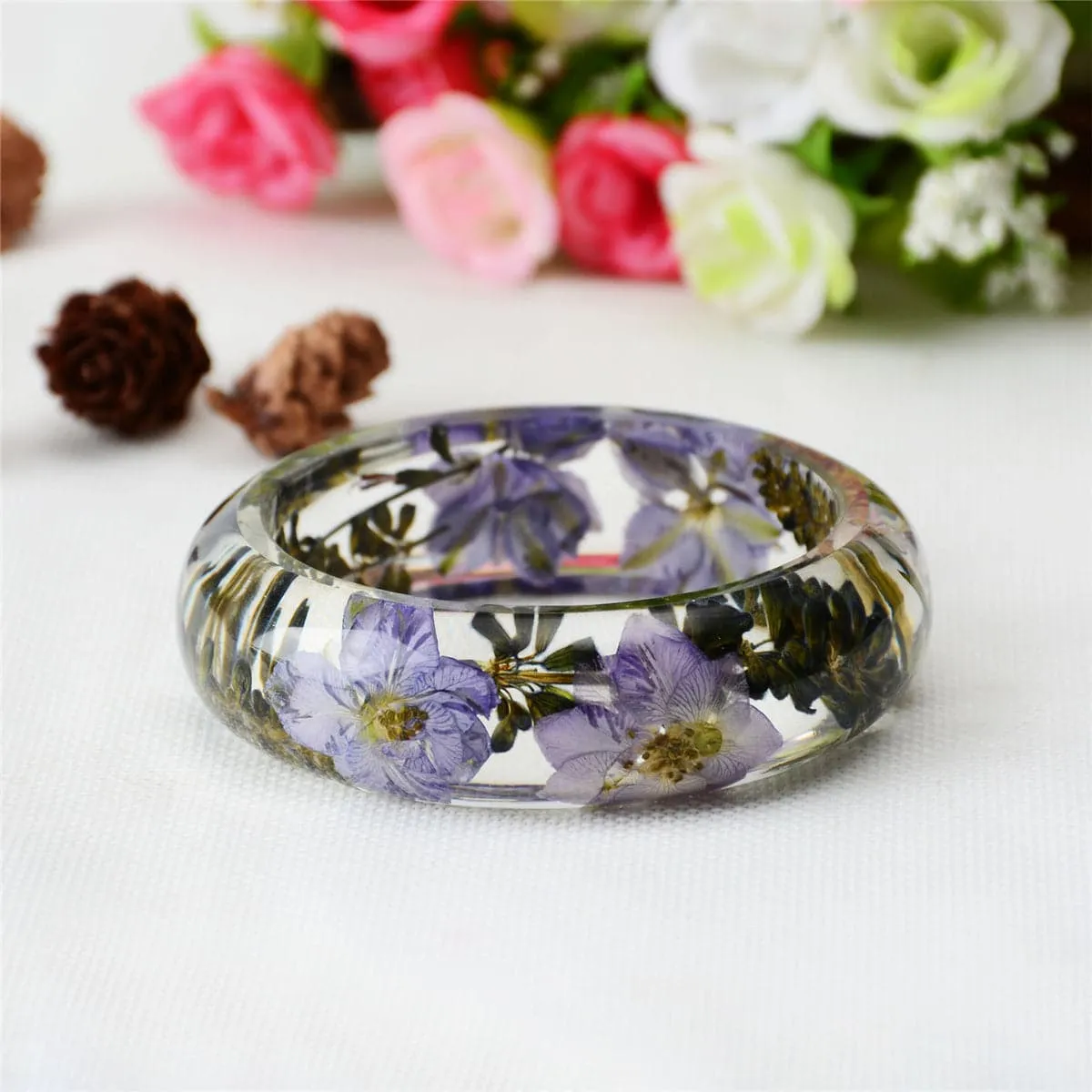 Violet & Yellow Dried Flower Bangle