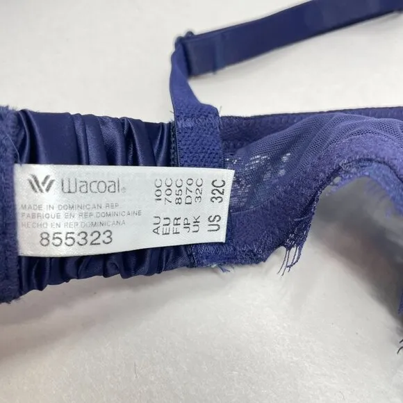 Wacoal Center Stage Underwire Bra Size 32C Blue Lace 855323