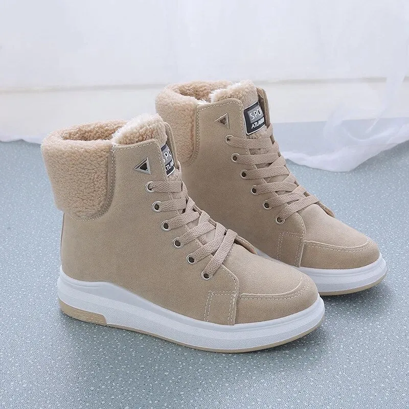Warm Plush Inside Lace Up Flat Ankle Boots