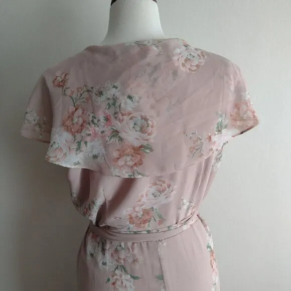 WAYF Polermo Dusty Blush Pink Floral Dress XL NEW Floaty Fairy Wrap
