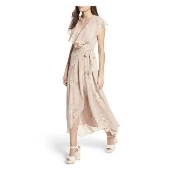 WAYF Polermo Dusty Blush Pink Floral Dress XL NEW Floaty Fairy Wrap