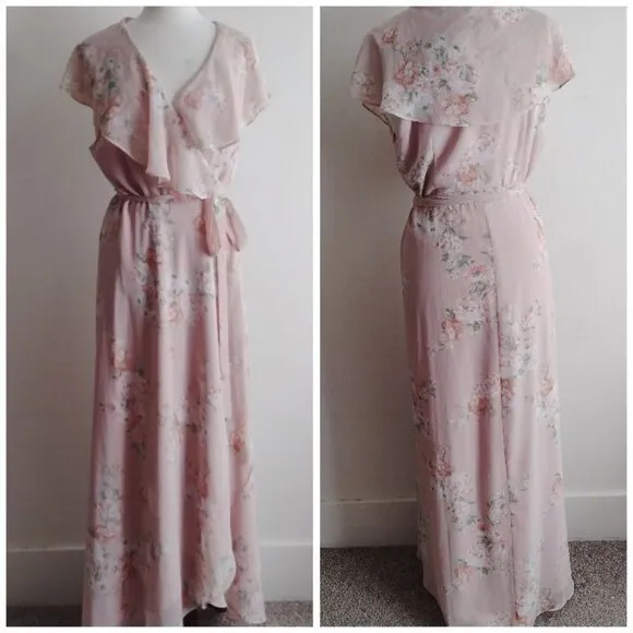 WAYF Polermo Dusty Blush Pink Floral Dress XL NEW Floaty Fairy Wrap