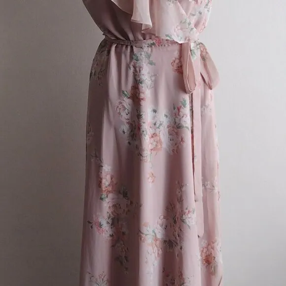 WAYF Polermo Dusty Blush Pink Floral Dress XL NEW Floaty Fairy Wrap