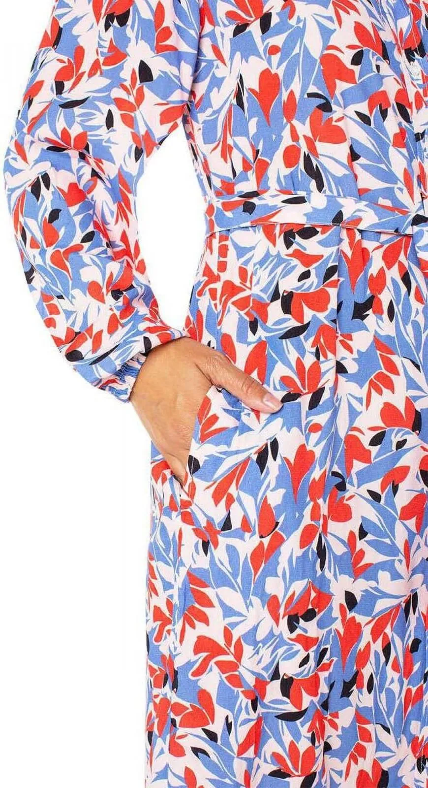 Well Worn Women's Collared Midi Dress with Pockets 1749069 Red Print 2XL