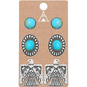 Western Aztec Thunderbird Concho TQ Flower Earring