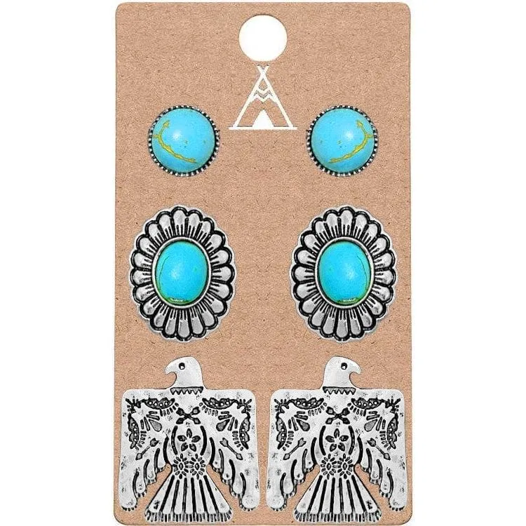 Western Aztec Thunderbird Concho TQ Flower Earring
