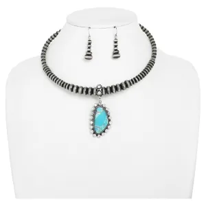 Western Beaded Stone Pendant Collar Necklace