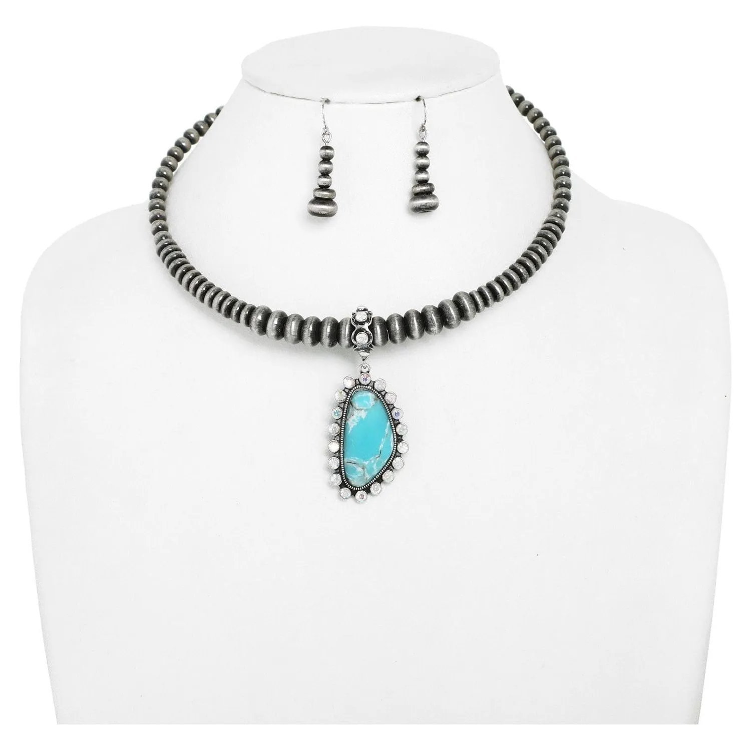 Western Beaded Stone Pendant Collar Necklace