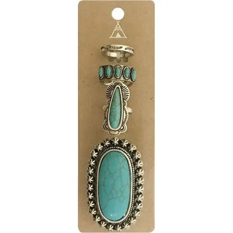 Western Concho Anzac Oval Gem Stone Cuff Ring Set