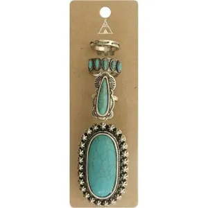 Western Concho Anzac Oval Gem Stone Cuff Ring Set