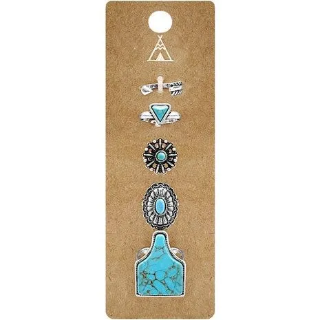 Western Concho Cattle Tag Gemstone Multi Ring Set