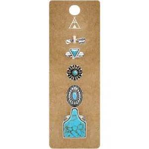 Western Concho Cattle Tag Gemstone Multi Ring Set