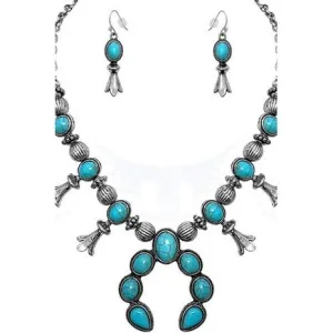 Western Concho Squash Blossom Gemstone Necklace