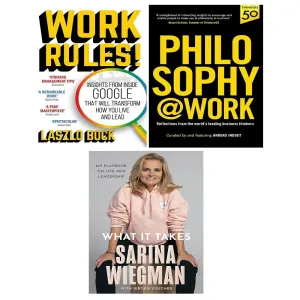 What It Takes Sarina Wiegman,Philosophy Work, Work Rules Laszlo Bock 3 Books Set