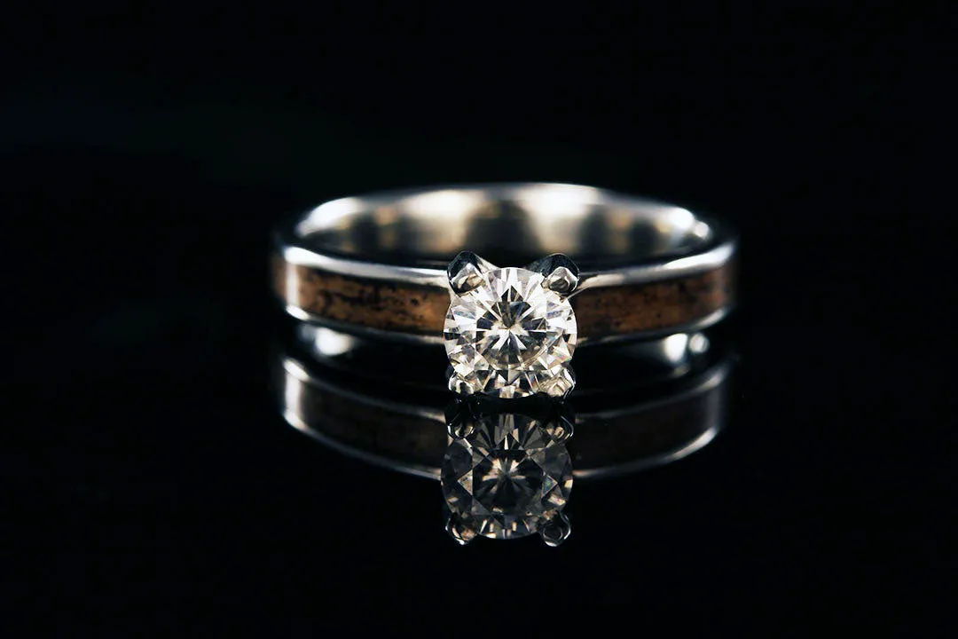 WHISKEY BARREL WOOD 14K WHITE GOLD DIAMOND TIFFANY RING