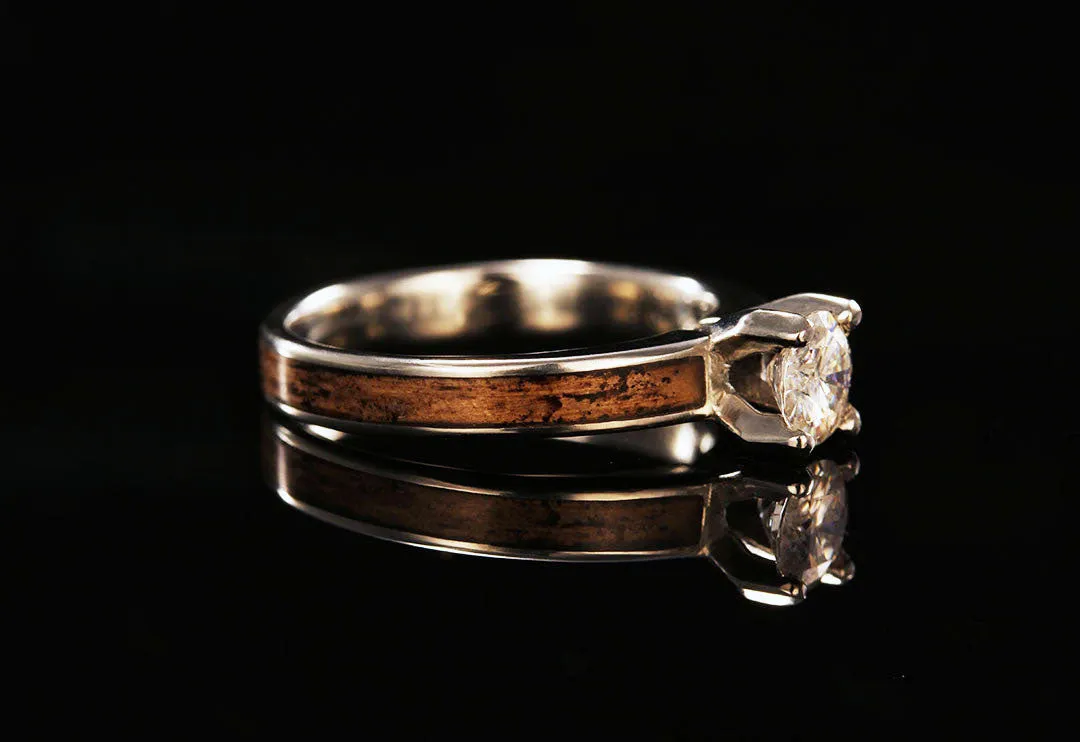 WHISKEY BARREL WOOD 14K WHITE GOLD DIAMOND TIFFANY RING