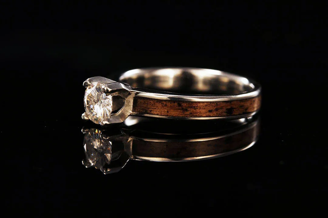 WHISKEY BARREL WOOD 14K WHITE GOLD DIAMOND TIFFANY RING