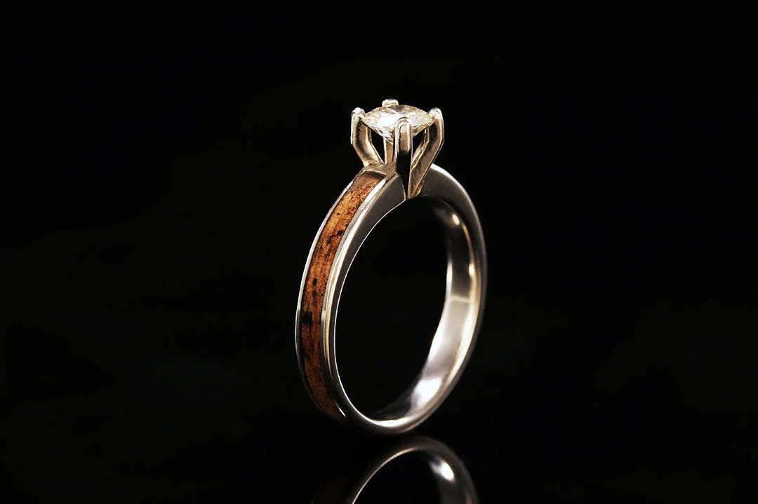 WHISKEY BARREL WOOD 14K WHITE GOLD DIAMOND TIFFANY RING