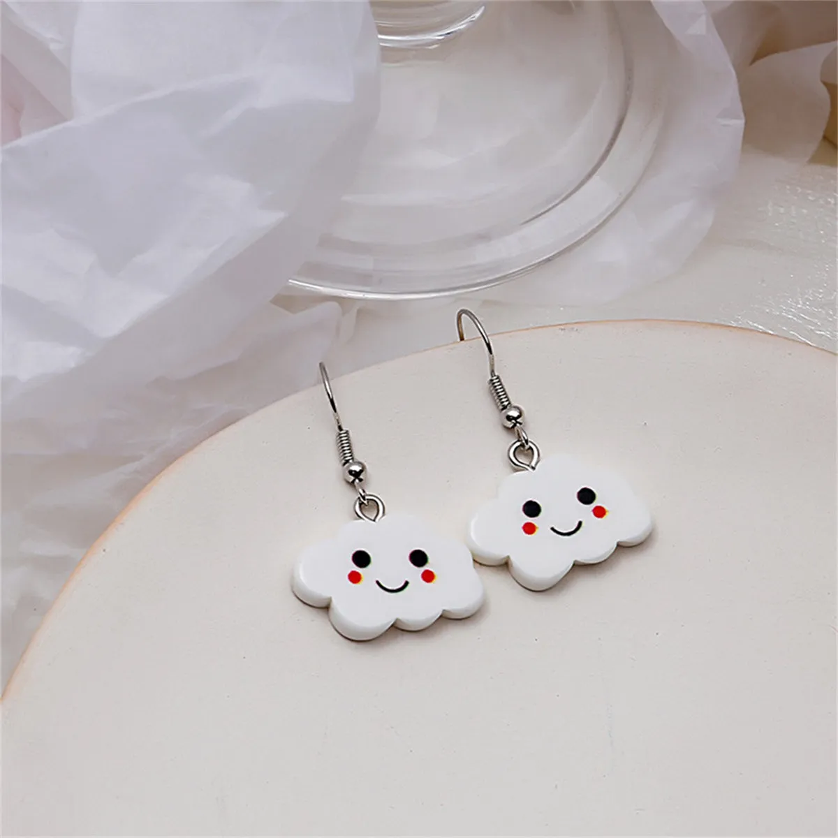 White Acrylic & Silver-Plated Cloud Drop Earrings