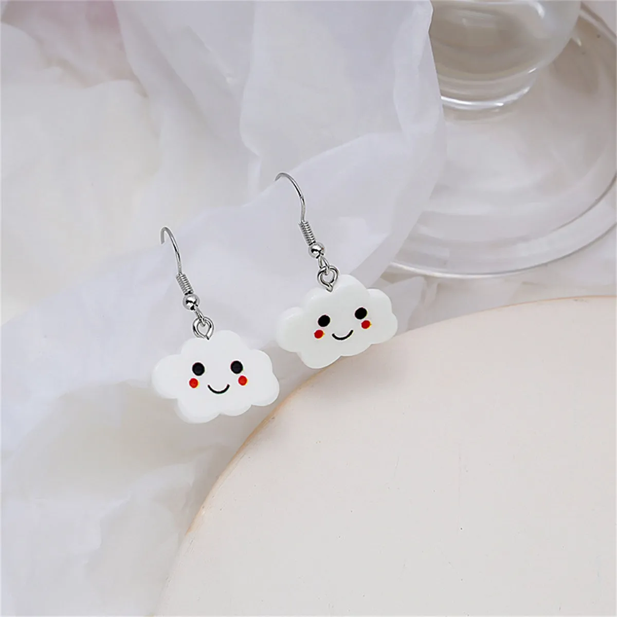 White Acrylic & Silver-Plated Cloud Drop Earrings