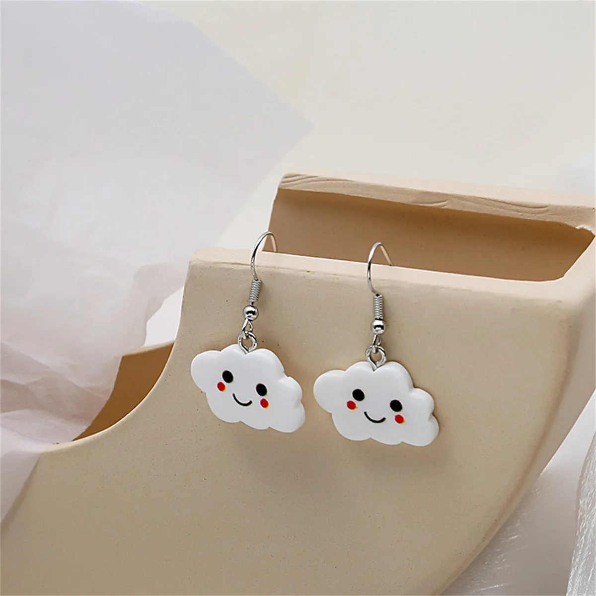 White Acrylic & Silver-Plated Cloud Drop Earrings