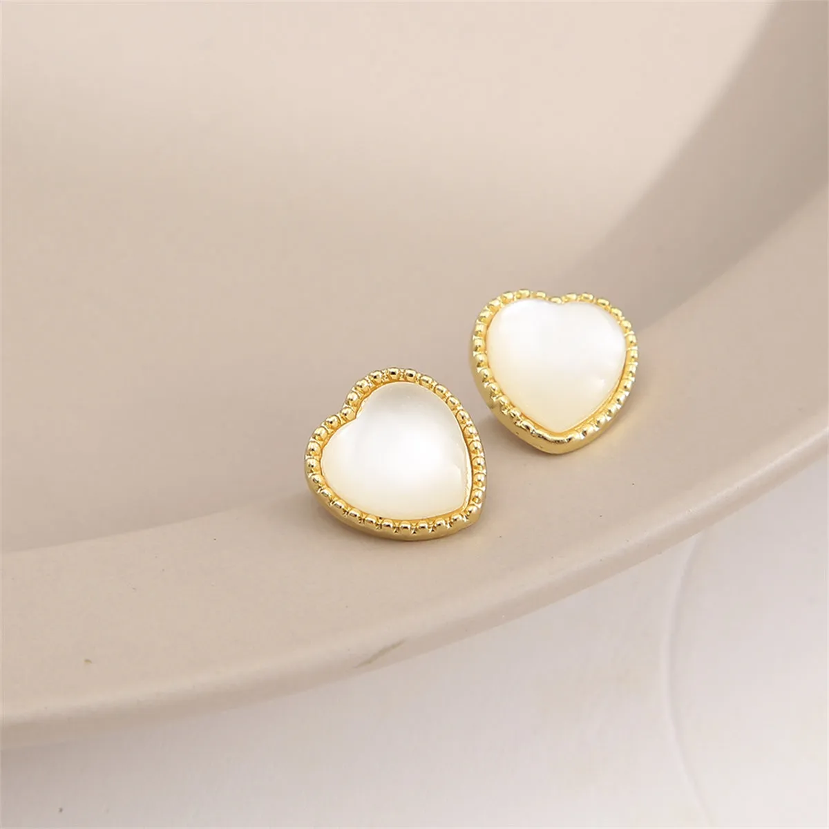 White Cats Eye & 18K Gold-Plated Heart Stud Earrings