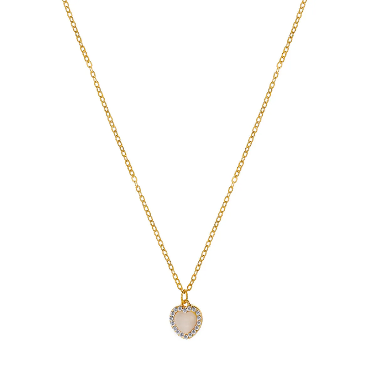White Cats Eye & Cubic Zirconia 18K Gold-Plated Heart Pendant Necklace