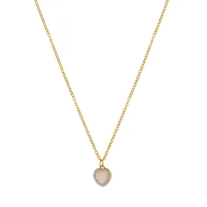 White Cats Eye & Cubic Zirconia 18K Gold-Plated Heart Pendant Necklace