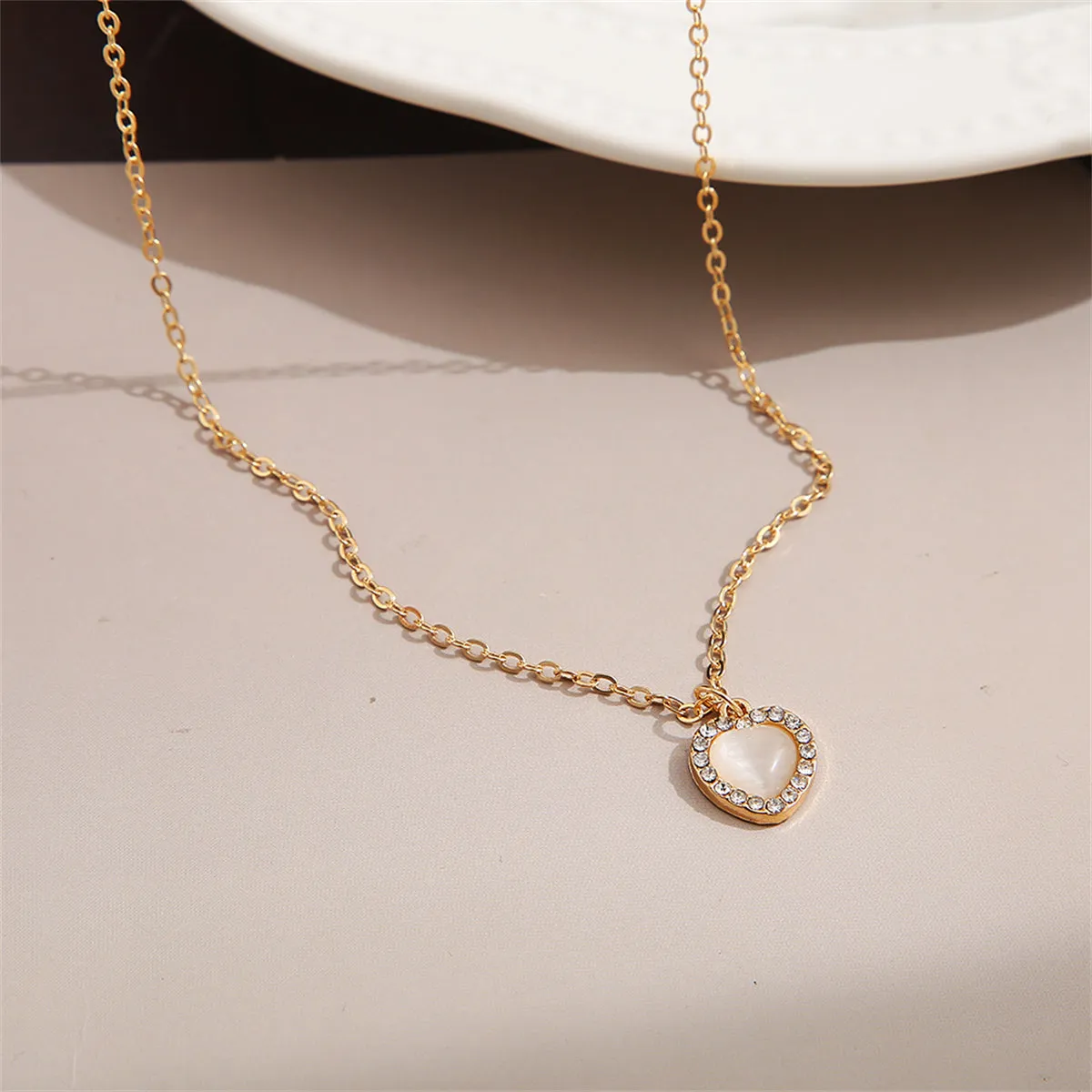 White Cats Eye & Cubic Zirconia 18K Gold-Plated Heart Pendant Necklace