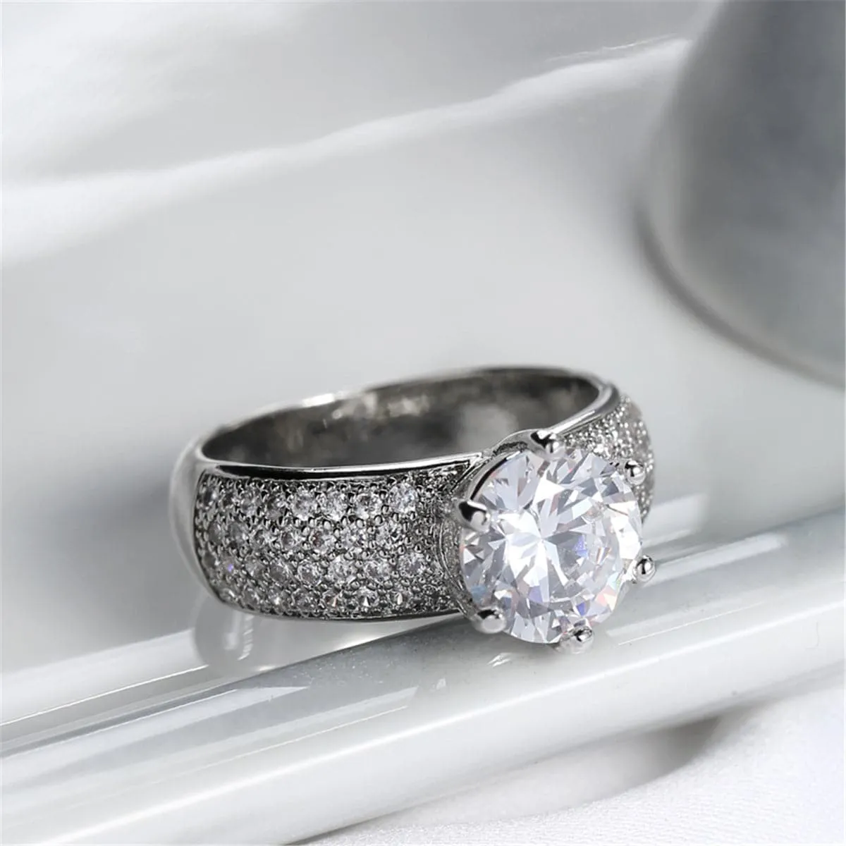 White Crystal & Cubic Zirconia Cocktail Ring
