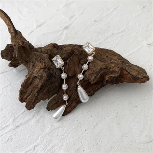 White Crystal & Pearl 18K Gold-Plated Drop Earrings